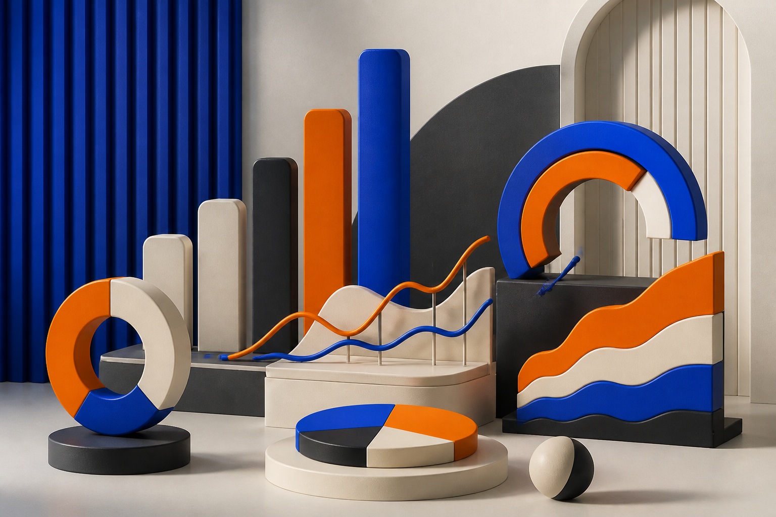 Abstract chart forms representing data and operational insights